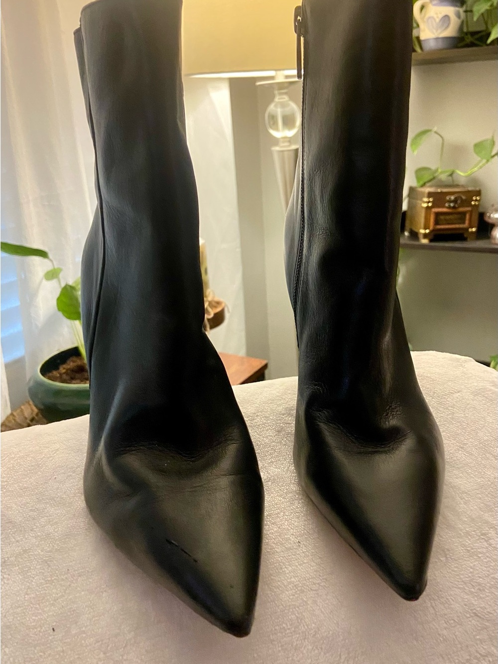 Vince Camuto Black Pointed Leather Knee Boots
